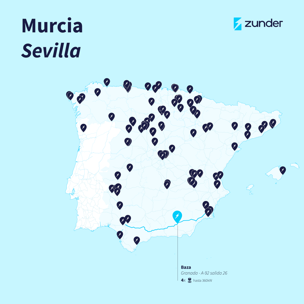 Ruta en vehículo eléctrico desde Murcia a Sevilla
