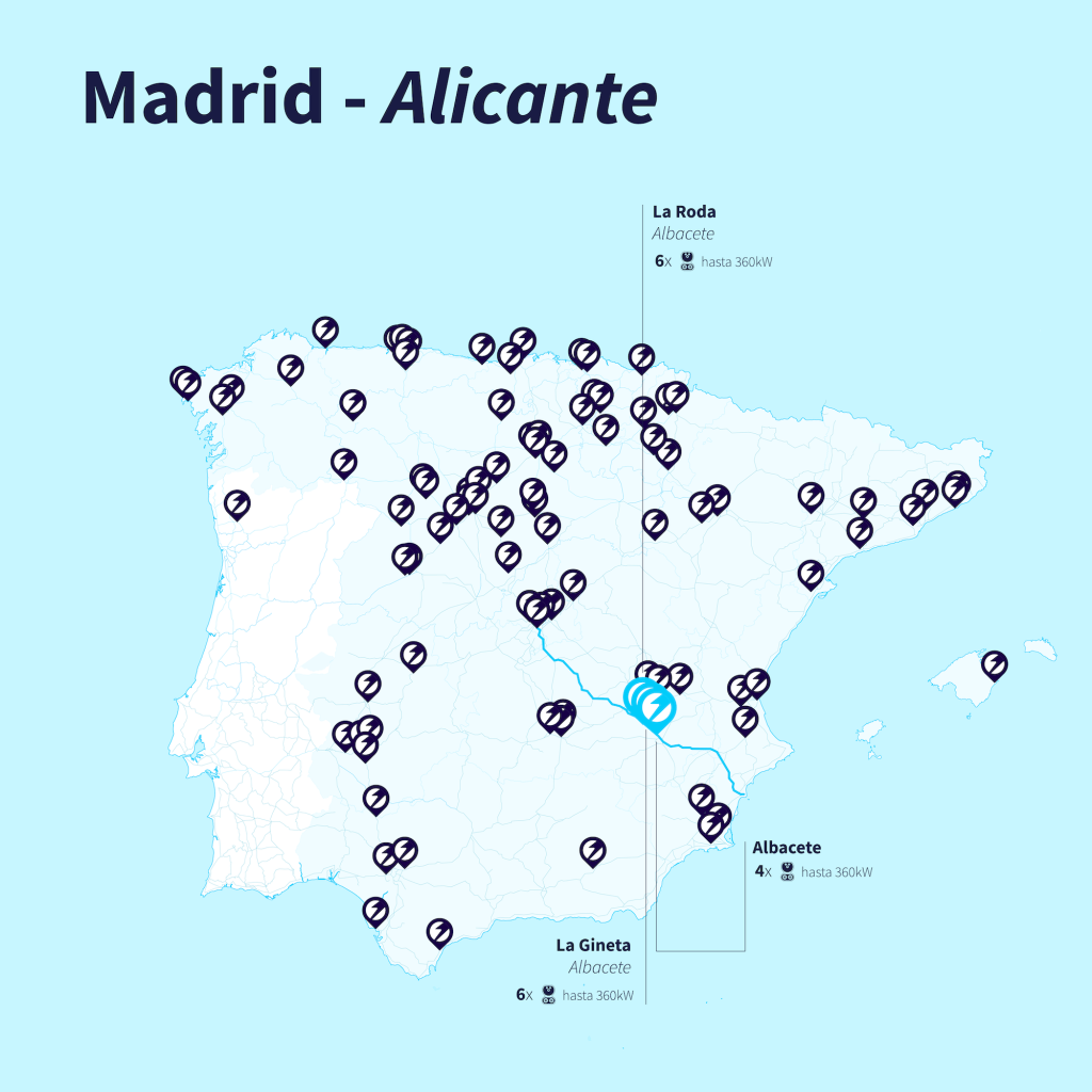 Ruta en coche eléctrico desde Madrid a Alicante